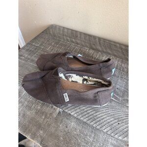 Toms Shoes Womens 7 Alpargata Slip On Flats Brown Blue Canvas Round Toe Classic